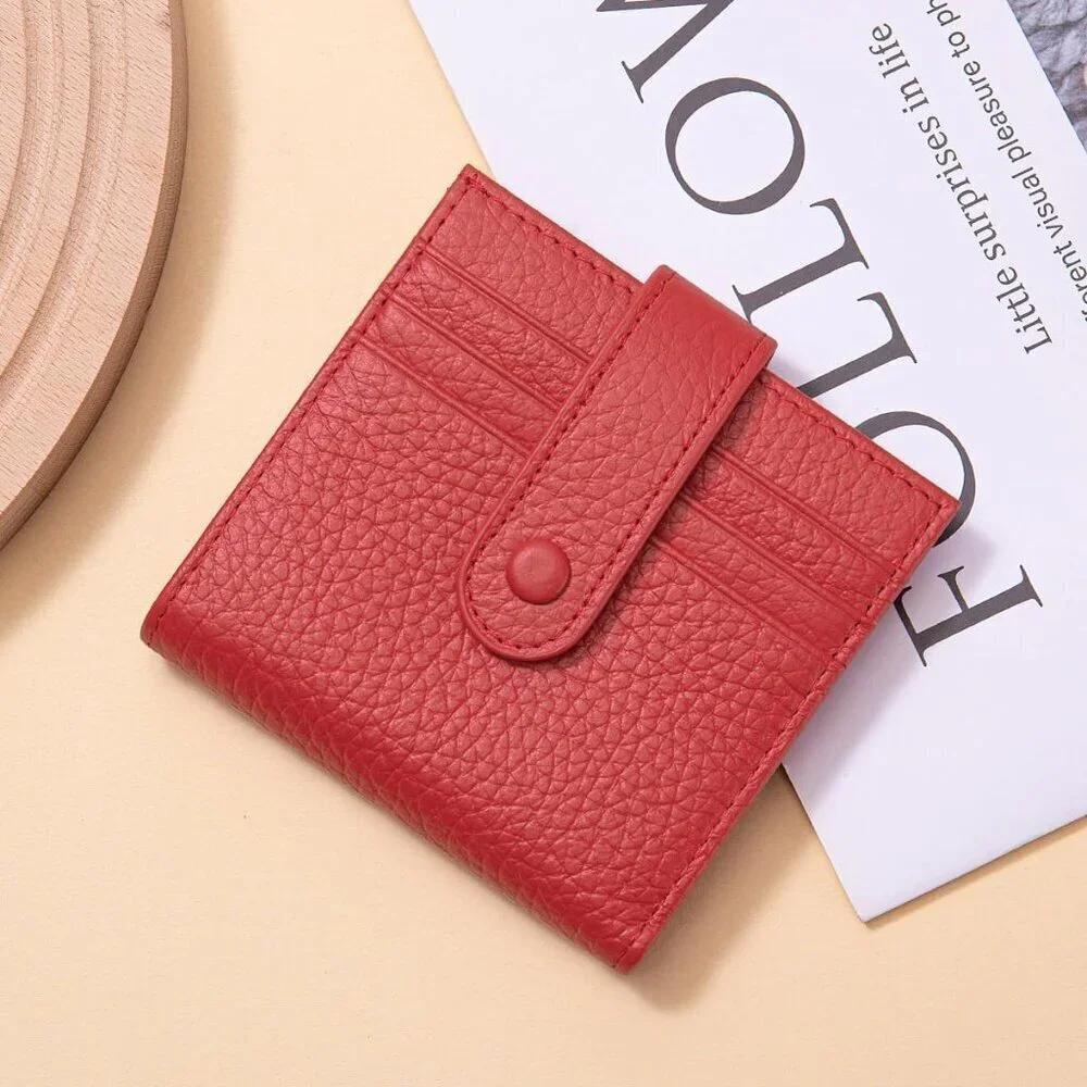 Genuine Leather Slim Wallet for Women Bifold Card Holder with Zipper Coin Pouch